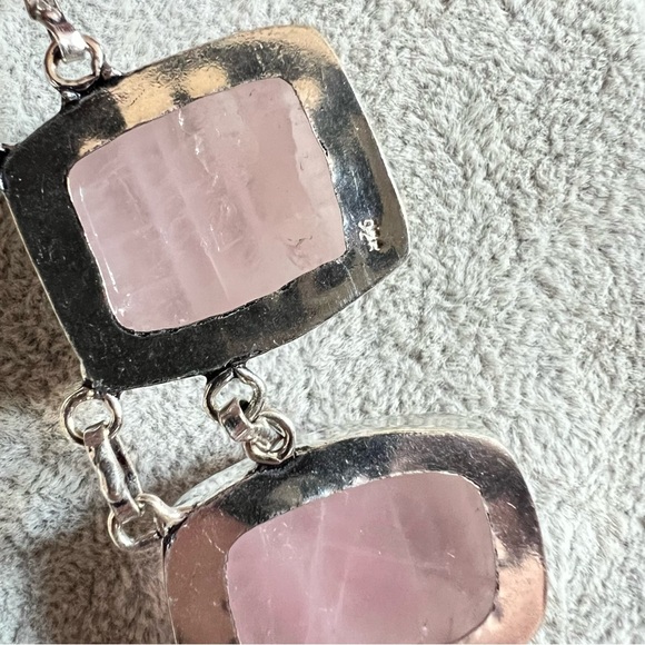New Natural Rose Quartz Crystal Stone Silver Overlay Cluster Statement Necklace - Picture 7 of 11